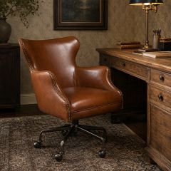 Brown Leather Rolling Desk Chair