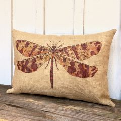 Burlap Dragonfly Lumbar Pillow
