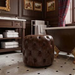 Button Tufted Leather Stool