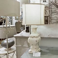 Weathered Lamp With Burlap Shade