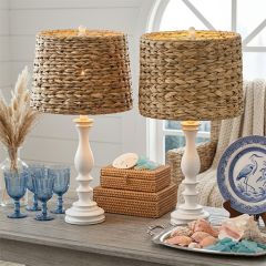 Candlestick Table Lamp with Woven Shade