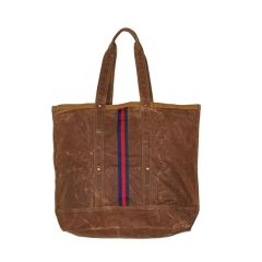 Canvas Shoulder Tote With Stripe Brown