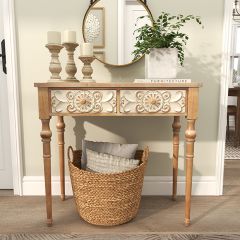 Carved Floral Front Console Table