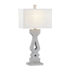 Carved Geometric Table Lamp With Rectangle Shade Set of 2