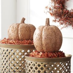 Carved Leaf Pattern Decorative Pumpkin