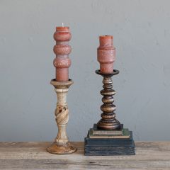 Carved Mango Wood Pillar Candle Holder