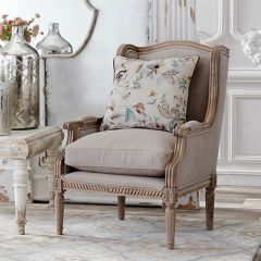 Carved Mango Wood Upholstered Wing Chair