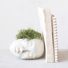 Carved Visage Stoneware Planter