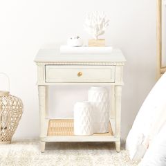 Carved Wood and Cane Side Table