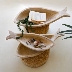 Carved Wood Fish Bowl Set of 3