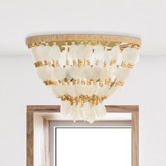 Cascading Seashell and Wood Flush Mount Ceiling Light