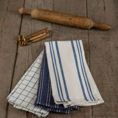 Casual Farmhouse Blue and Cream Kitchen Towels Set of 3
