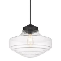 Clear Glass Shade Pendant Light Matte Black 16 Inch