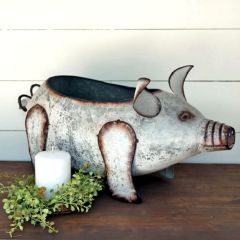 Whimsical Metal Pig Planter