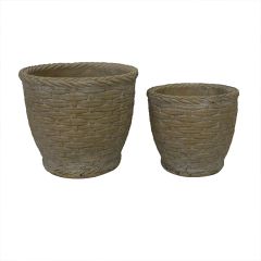 Cement Basket Patio Pots Set of 2