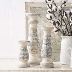 Ceramic Crackle Floral Candleholders Set of 3