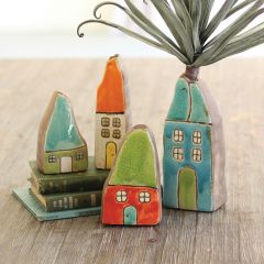 Ceramic House Bud Vases Set of 4