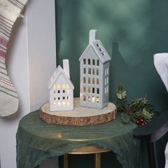 Ceramic Village House Tealight Holder Set of 2