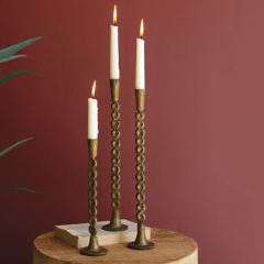 Chain Link Brass Taper Candle Holder Set of 3