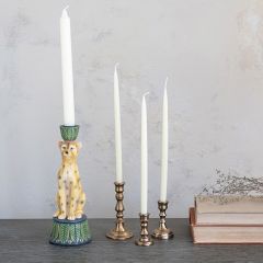 Cheetah With Palm Leaf Taper Candle Holder
