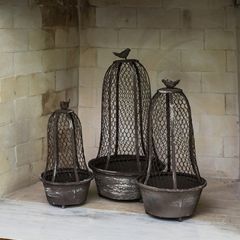 Chicken Wire Cloche With Bird Set of 3