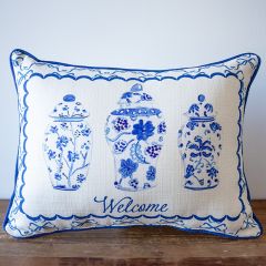 Chinoiserie Vases and Bows Welcome Accent Pillow