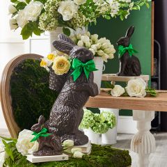 Chocolate Bunny with Backpack and Green Bow