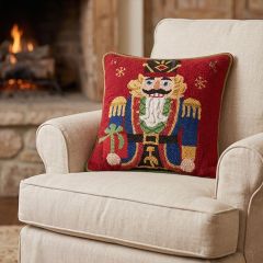 Christmas Nutcracker Wool Hooked Accent Pillow