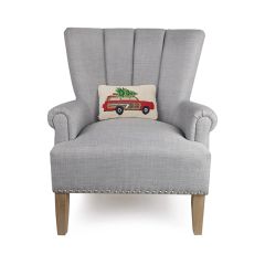 Christmas Station Wagon Wool Hooked Lumbar Pillow