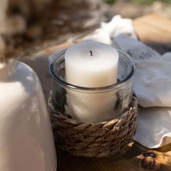 Classic Boho Seagrass Wrapped Glass Candle Holder Set of 3