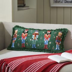 Classic Holiday Green Fringed Nutcracker Pillow