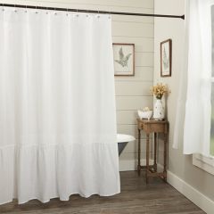 Classic White Linen Ruffled Shower Curtain