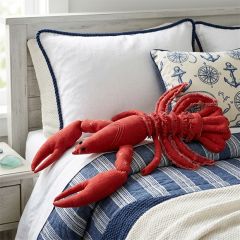 Coastal Claw Embroidered Lobster Pillow