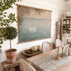 Cottage Lake Swan Canvas Scroll Wall Decor