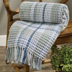 Cotton Waffle Plaid Throw With Fringe