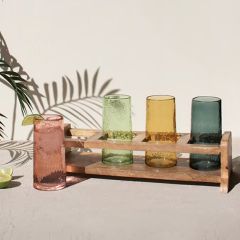 Craft Cocktail Glasses with Wooden Tray Set