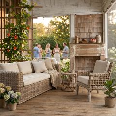 Cushioned Rustic Rattan Sofa
