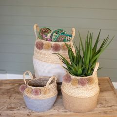 Foldable Basket With Pom Poms Set of 3