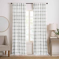 White/Grey Plaid Room Darkening Curtain Panel Set of 2 52x84