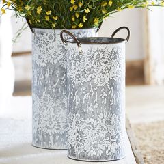Galvanized Floral Print Flower Bucket Set of 2