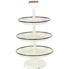 Enamel Metal 3 Tier Stand With Wooden Handle