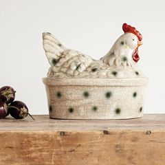 Lidded Stoneware Rooster Baker