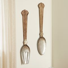 Metal and Wood Utensil Wall Art Set of 2