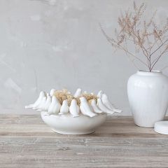 Decorative Stoneware Bowl with 3D Birds