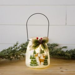 Deer In Forest Glass Candleholder With Handle
