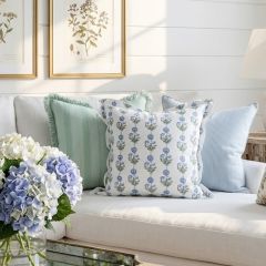 Delicate Blue Floral Square Throw Pillow Cover