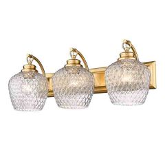 Diamond Cut Glass 3 Shade Vanity Light In Modern Brushed Gold