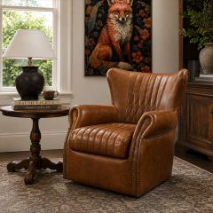 Diamond Stitch Brown Leather Swivel Chair | SHIPS FREE