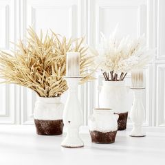 Distressed Finish Ceramic Candle Stands Set of 2