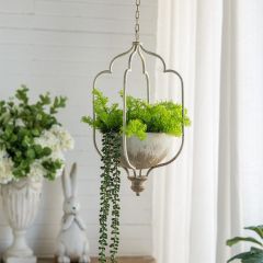 Distressed White Iron Hanging Bowl Planter